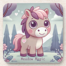 Cute Pink Purple Pony in Dreamy Meadow Getränkeuntersetzer