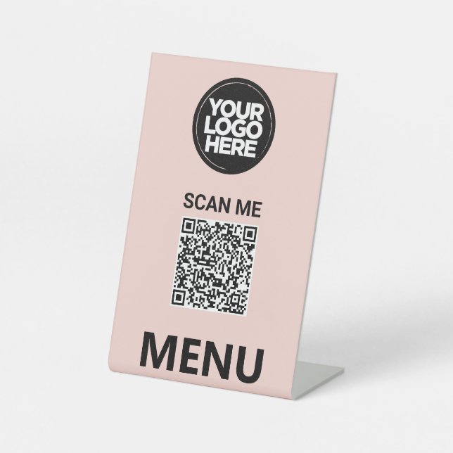 Cute Pink Qr Code Menu | Logo Contactless Modern Sockelschild (Vorderseite)