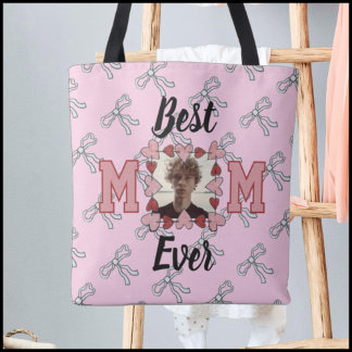Cute Pink red & White Bows 1 Photo Best Mom Ever Tasche