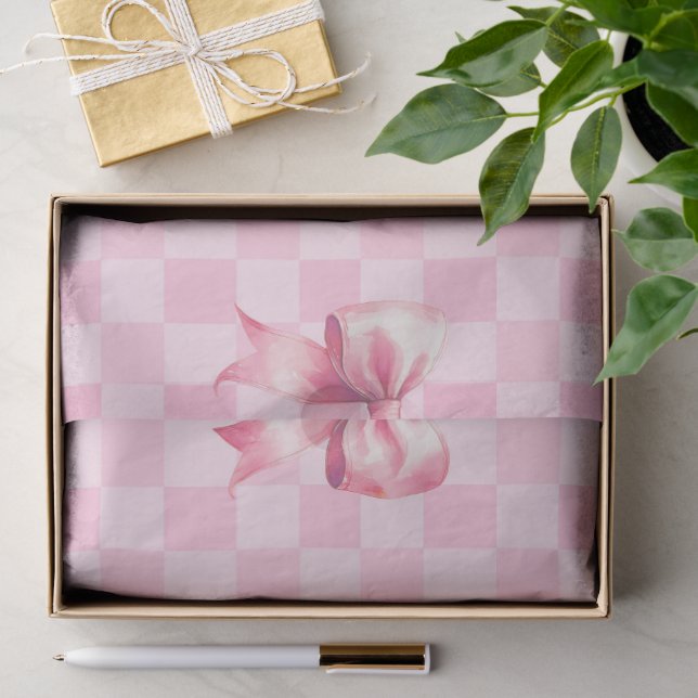 Cute Pink Ribbon and Gingham Sweet Girly Pattern Seidenpapier (Geschenk)