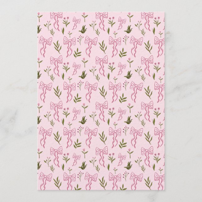 Cute Pink Ribbon Floral Seamless Pattern Einladung (Vorderseite)