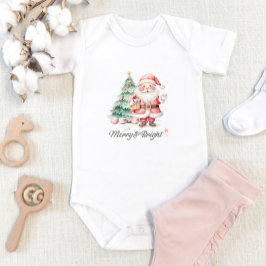 Cute Pink Santa and Christmas Tree Baby Strampler