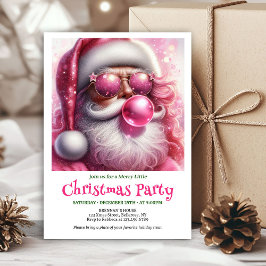 Cute Pink Santa Bubble Gum Funny Christmas Invite Einladung