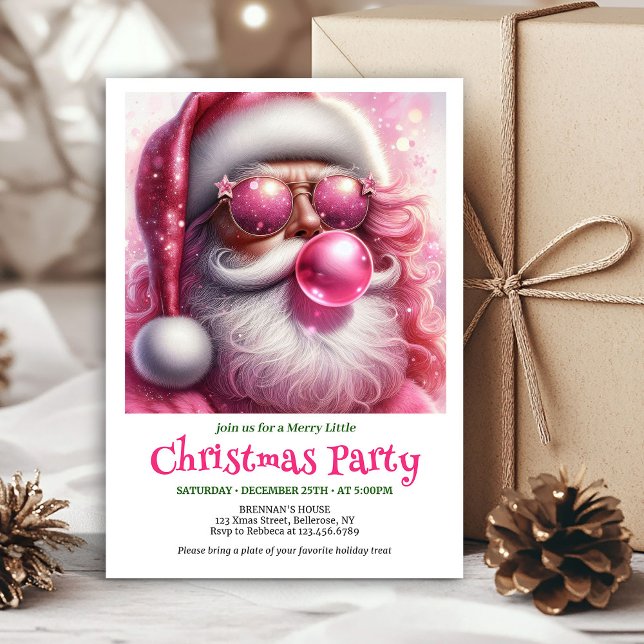 Cute Pink Santa Bubble Gum Funny Christmas Invite Einladung (Cute Pink Santa Bubble Gum Funny Christmas Invitation

)