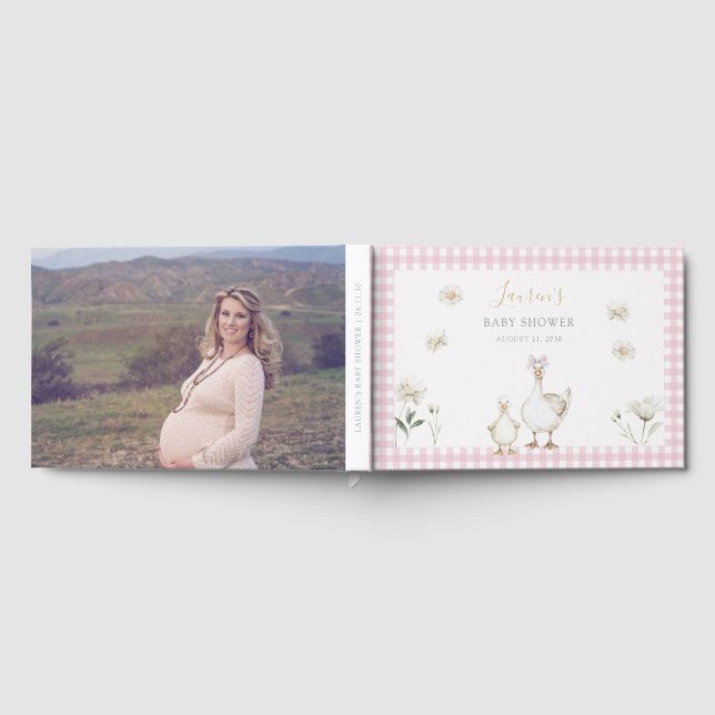 Cute Pink Silly Goose Whimsical Photo Baby Shower Gästebuch (Voll)
