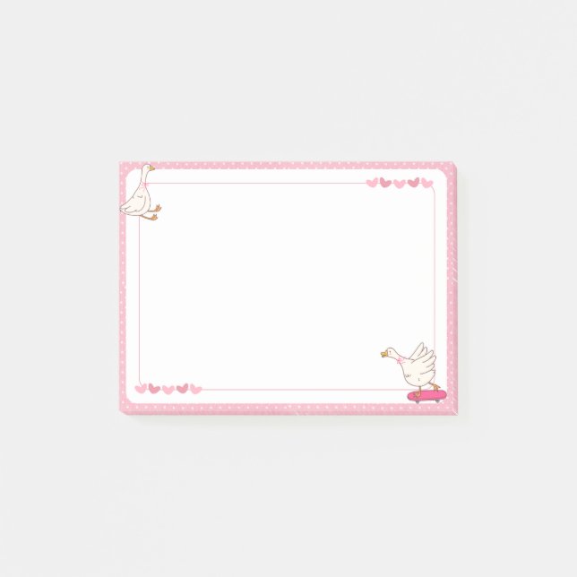 Cute Pink Skateboard Goose Heart Polka Dot  Post-it Klebezettel (Vorderseite)