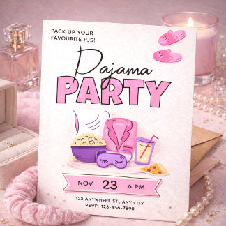 Cute Pink Sleepover for Girls Pajama Party Einladung