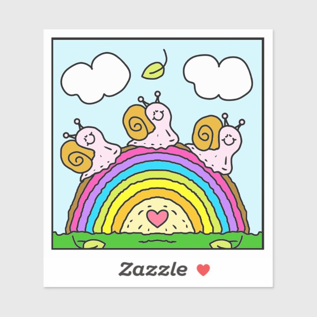 Cute Pink Snails Crossing Rainbow Log Vinyl Aufkleber (Blatt)