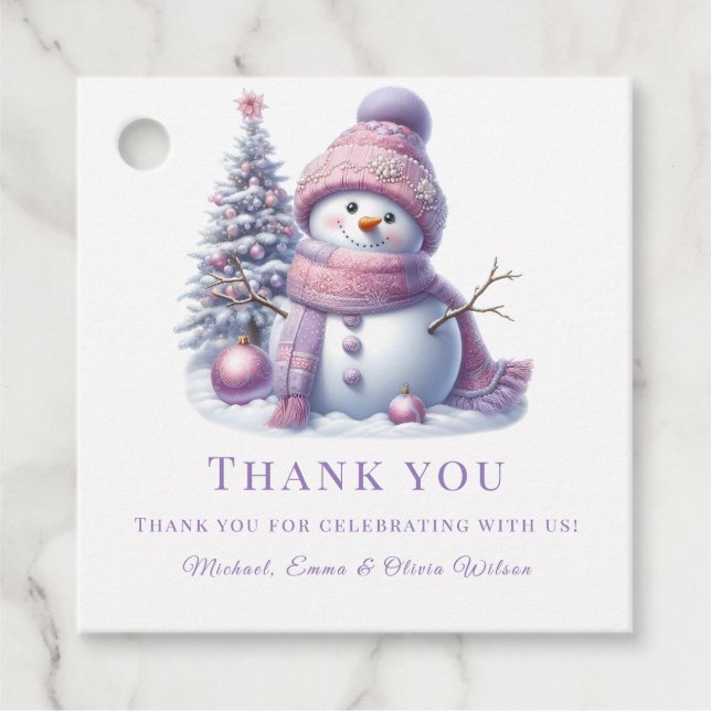 Cute Pink Snowman Winter Birthday Geschenkanhänger (Vorderseite)