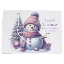 Cute Pink Snowman Winter Birthday