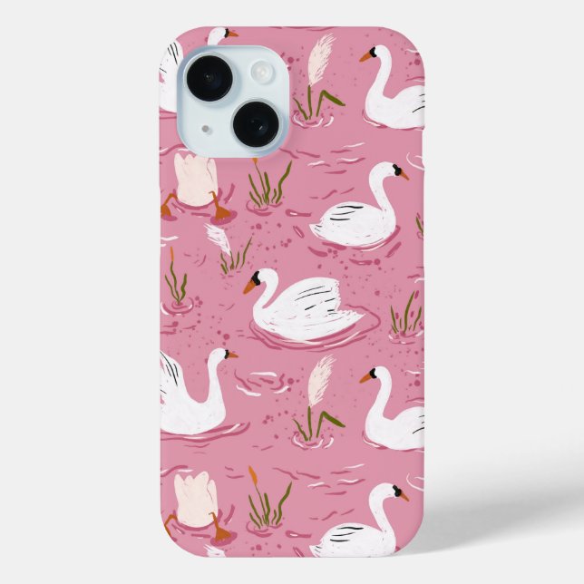 Cute Pink Swan Seamless Pattern Case-Mate iPhone Hülle (Rückseite)