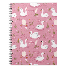 Cute Pink Swan Seamless Pattern Notizblock