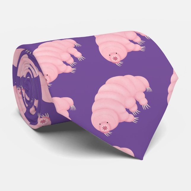 Cute pink tardigrade water bear cartoon krawatte (Gerollt)