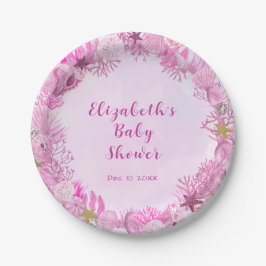 Cute Pink Under the Sea Girl Baby Shower Pappteller