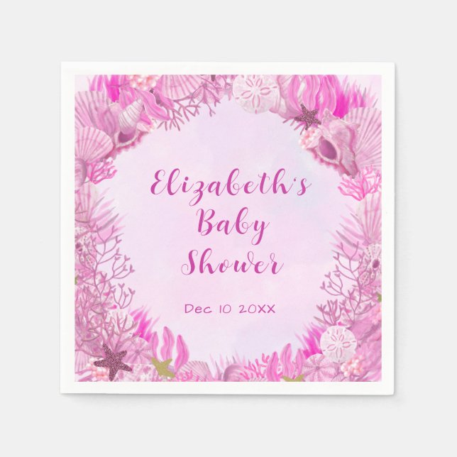 Cute Pink Under the Sea Girl Baby Shower Serviette (Vorderseite)