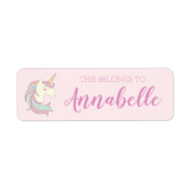 Cute Pink Unicorn School Book Nom Sticker Étiquett
