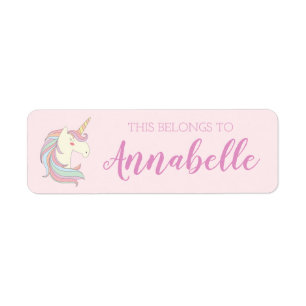Cute Pink Unicorn School Book Nom Sticker Étiquett