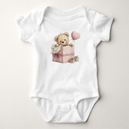 CUTE PINK VALENTINES DAY TEDDY BEAR BABY STRAMPLER