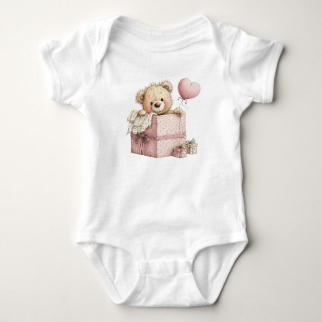 CUTE PINK VALENTINES DAY TEDDY BEAR BABY STRAMPLER (Vorderseite)