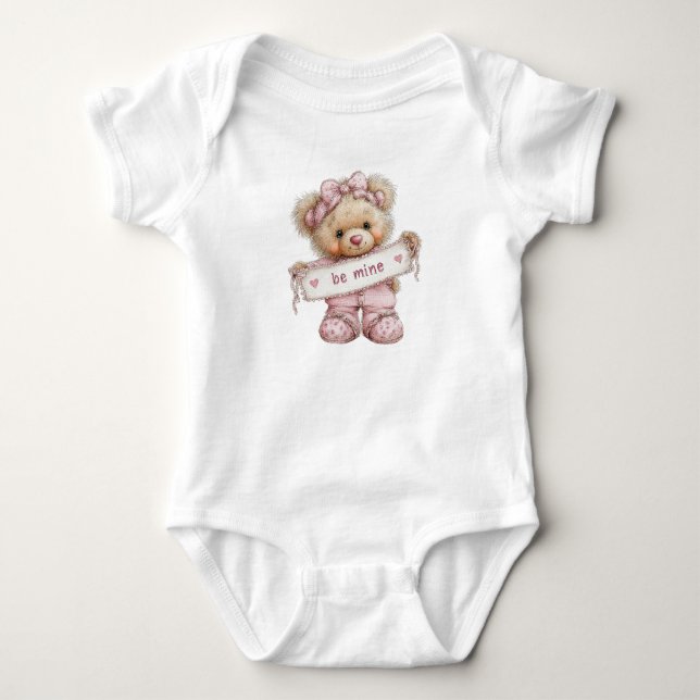 CUTE PINK VALENTINES DAY TEDDY BEAR BABY STRAMPLER (Vorderseite)