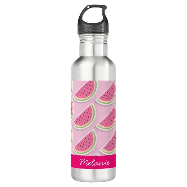 Cute Pink Watermelon Pattern Personalised Edelstahlflasche (Vorderseite)