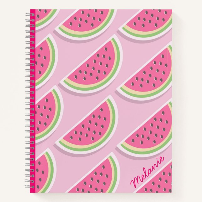 Cute Pink Watermelon Pattern Personalised Notizbuch (Vorderseite)