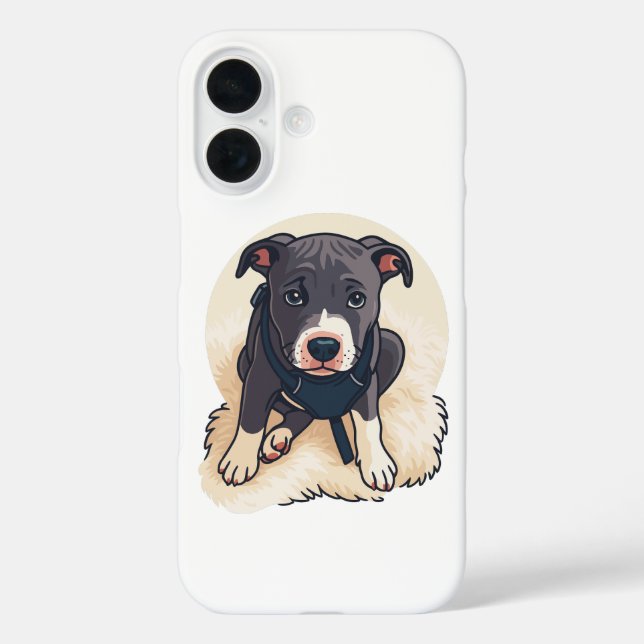 Cute Pitbull Puppy Dog Cartoon Design iPhone 16 Hülle (Rückseite)