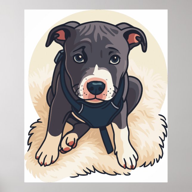 Cute Pitbull Puppy Dog Cartoon Design Poster (Vorne)