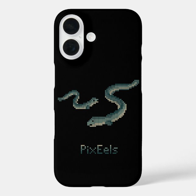 Cute "PixEels" Pixelated Eels Graphic iPhone 16 Hülle (Rückseite)