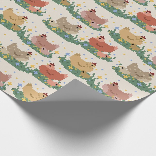 Cute Pixel Chickens Pattern Geschenkpapier (Ecke)