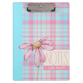 Cute plaid pastel pink Daisy Notes Notebook Klemmbrett
