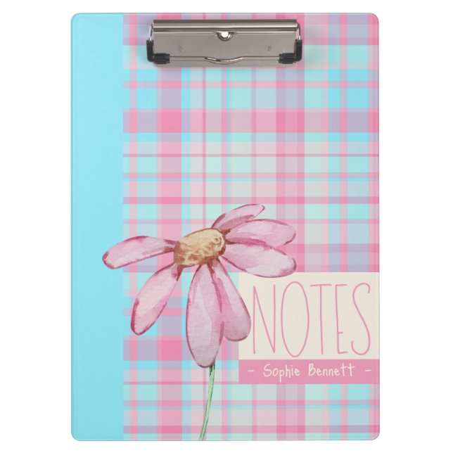Cute plaid  pastel pink Daisy Notes Notebook  Klemmbrett (Vorderseite)