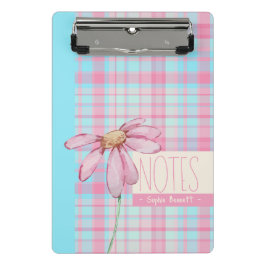 Cute plaid pastel pink Daisy Notes Notebook Mini Klemmbrett
