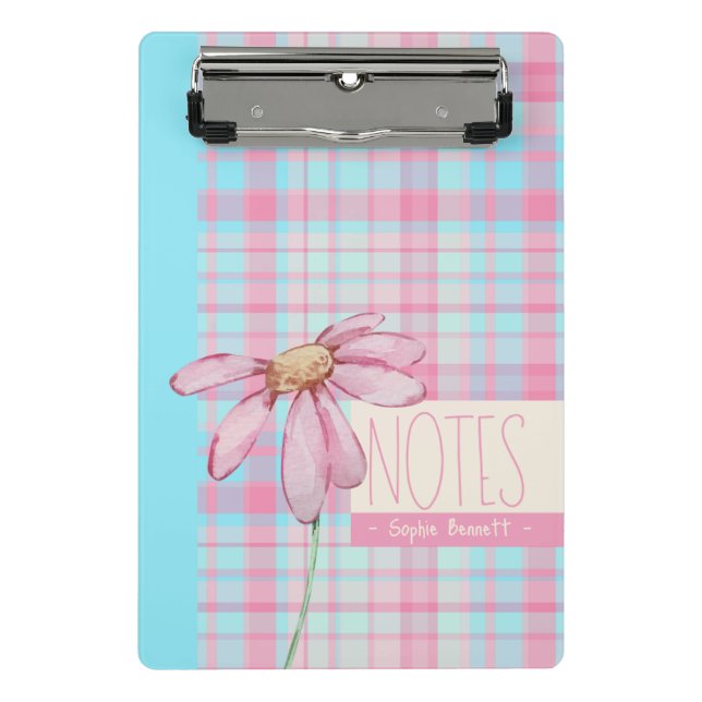 Cute plaid  pastel pink Daisy Notes Notebook  Mini Klemmbrett (Vorderseite)