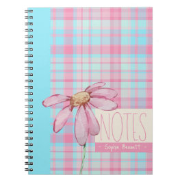 Cute plaid pastel pink Daisy Notes Notebook Notizblock