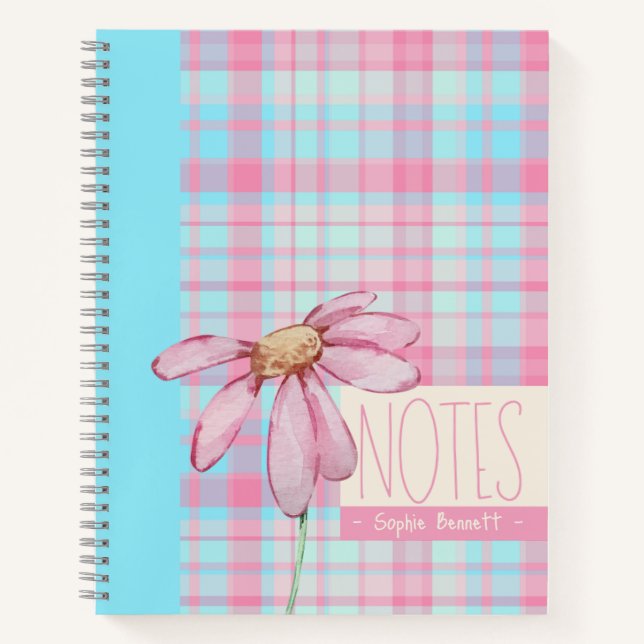 Cute plaid  pastel pink Daisy Notes Notebook  Notizbuch (Vorderseite)