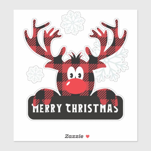 Cute Plaid Reindeer Merry Christmas Holiday Vinyl Aufkleber (Blatt)