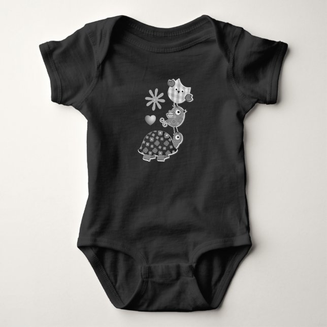 Cute Plaid Turtle and Owl Art Baby Strampler (Vorderseite)