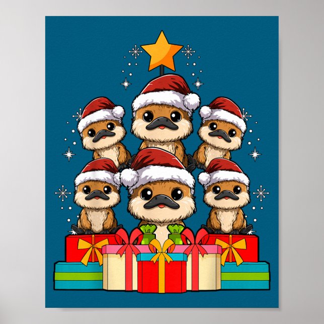 Cute Platypus Le Christmas Tree Xmas Hat  Poster (Vorne)