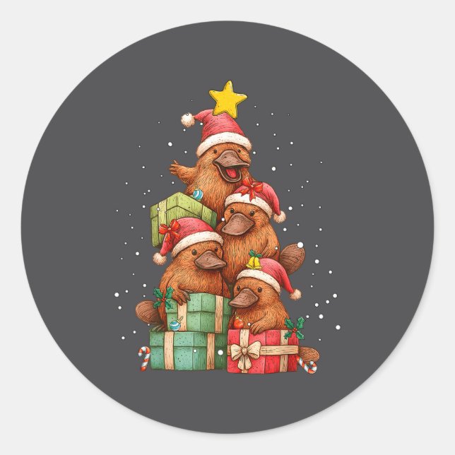 Cute Platypus Le Christmas Tree Xmas Hat  Runder Aufkleber (Vorderseite)