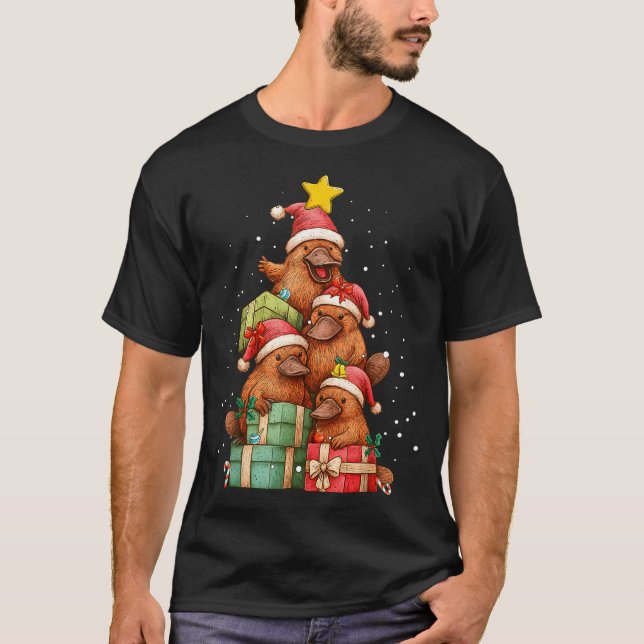 Cute Platypus Le Christmas Tree Xmas Hat  T-Shirt (Vorderseite)