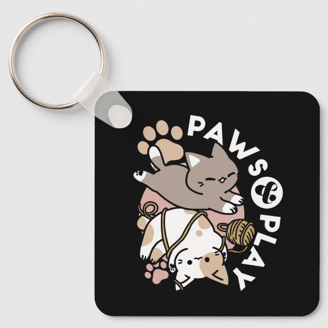 Cute Playful Cats Design – Fun Paws and Play Art Schlüsselanhänger (Vorderseite)
