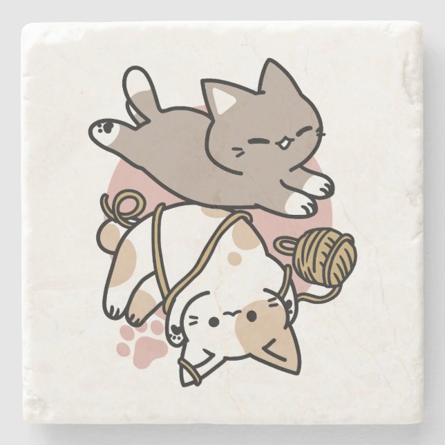 Cute Playful Cats Design – Fun Paws and Play Art Steinuntersetzer (Vorderseite)