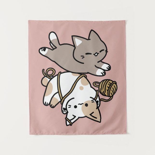 Cute Playful Cats Design – Fun Paws and Play Art Wandteppich (Vorderseite)