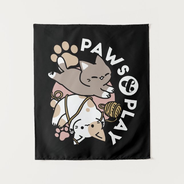 Cute Playful Cats Design – Fun Paws and Play Art Wandteppich (Vorderseite)