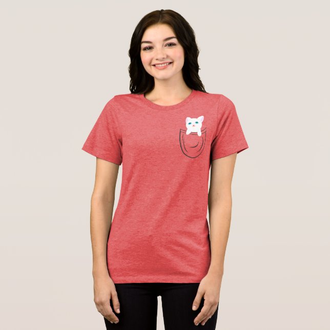 Cute Pocket Cat Minimal Illustration  Tri-Blend Shirt (Vorderseite voll)