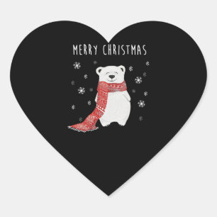 Cute Polar Bear Merry Christmas Xmas Herz-Aufkleber