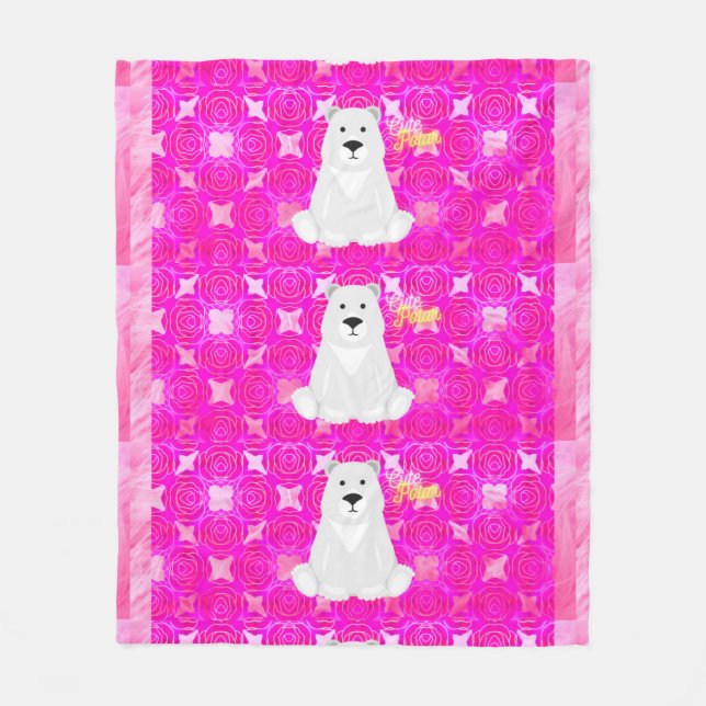 Cute Polar Bear Pink Floral Fleece Blanket (Vorderseite)