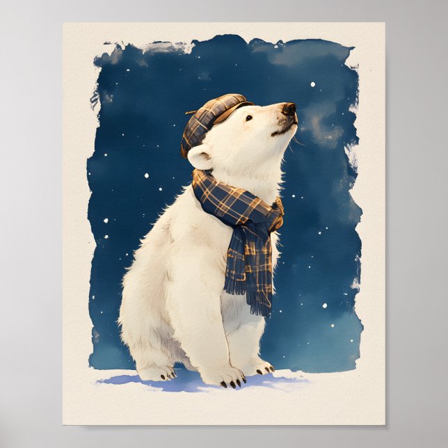 Cute Polar Bear Poster  Animal Nursery Wall Art (Devant)