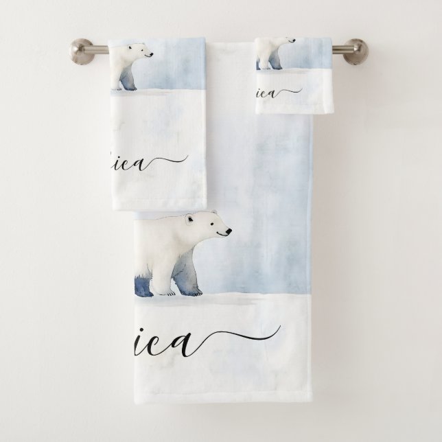 Cute polar bear script name badhandtuch set (Insitu)